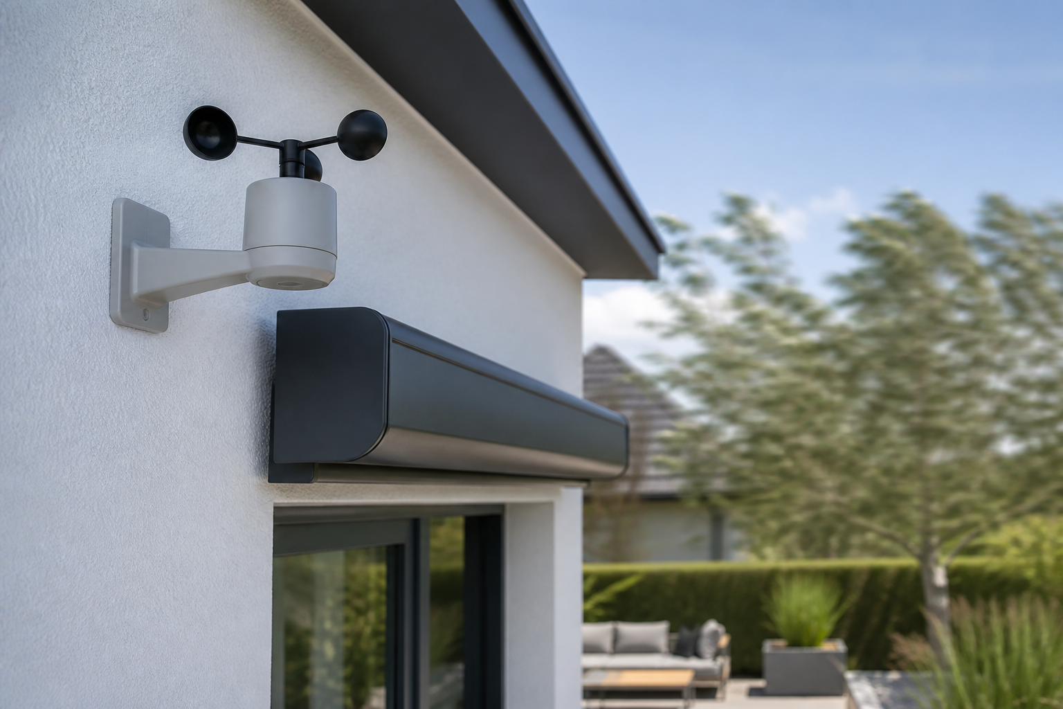 Illustrative Darstellung zum Ratgeberthema Windsensor für die Markise: Schutzfunktion richtig einordnen
